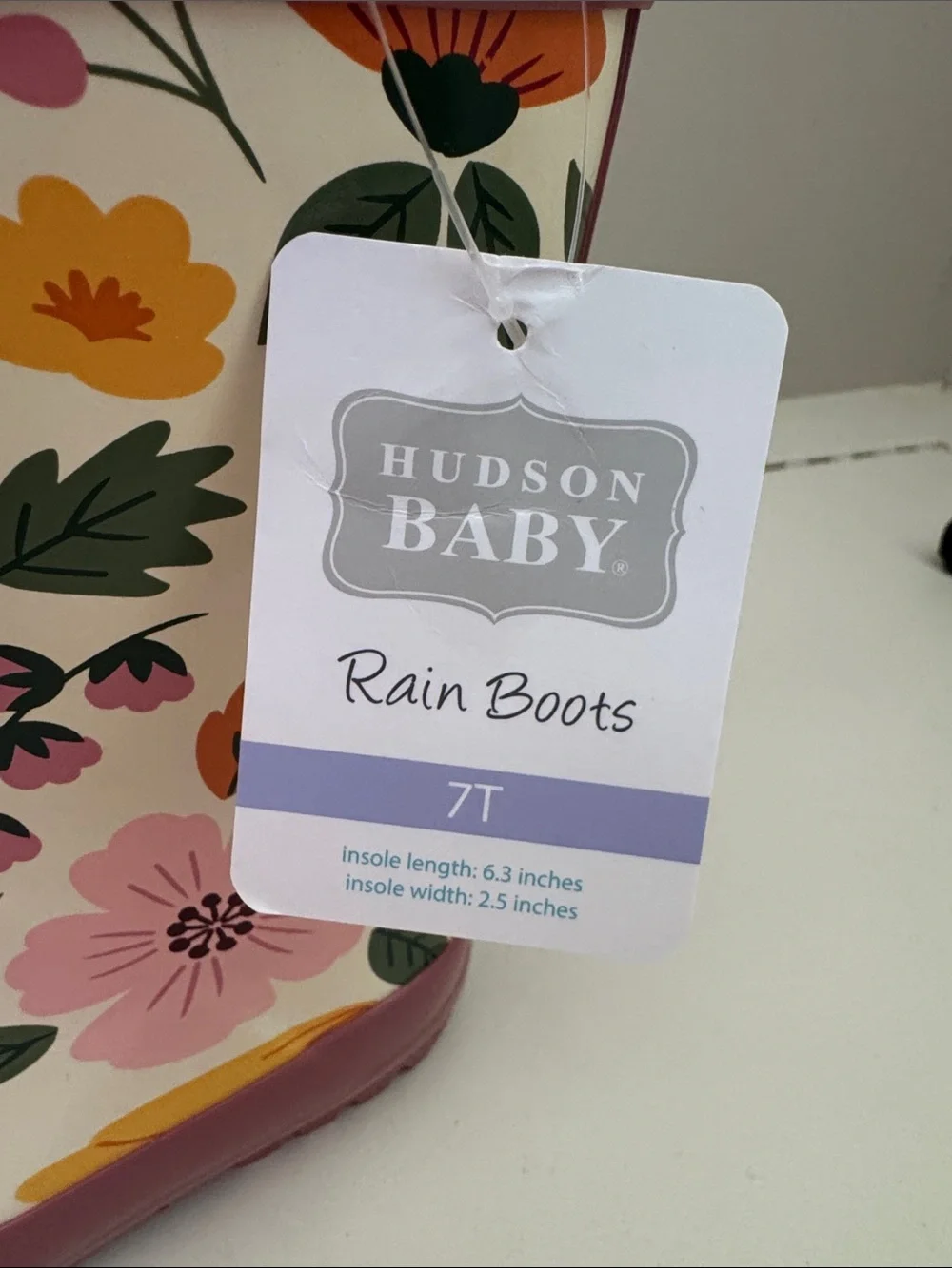 Hudson Baby Cream Floral Rain Boots with Pink Trim